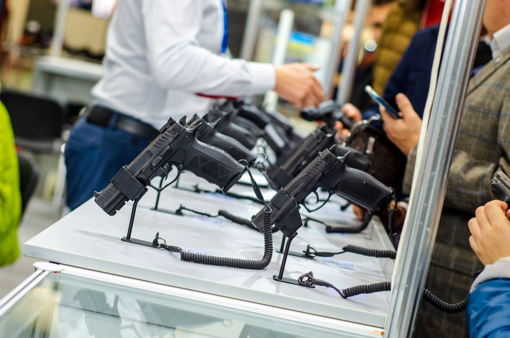 Gun displays. Pistols for sale in the store.